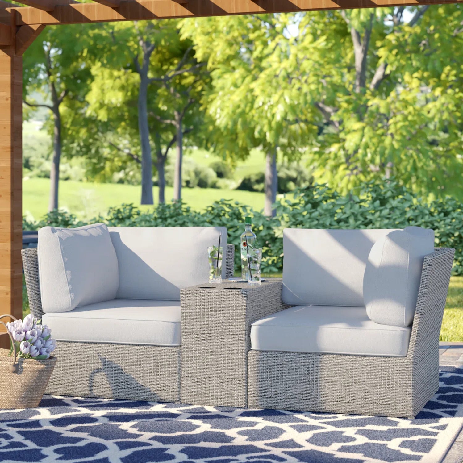 Fully Assembled 2-Person Wicker Patio Sofa Seating Group with Cushions