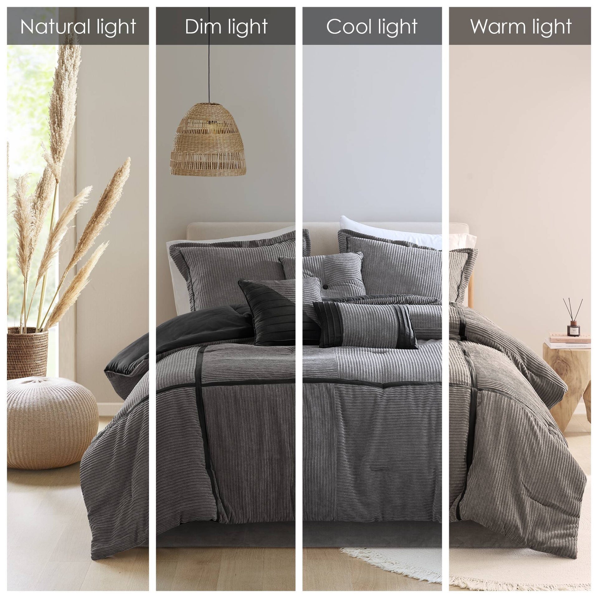 7 Piece Micro Corduroy Comforter Set Grey Cal King