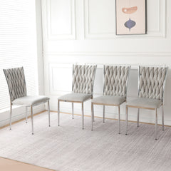 Modern simple Light gray velvet dining chair, family bedroom stool back student table chair, Electroplated metal chair legs, suitable for dining room kitchen bedroom (set of 4)