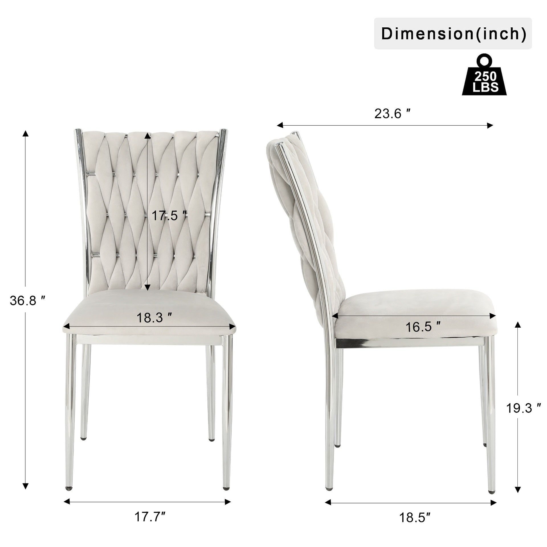 Modern simple Light gray velvet dining chair, family bedroom stool back student table chair, Electroplated metal chair legs, suitable for dining room kitchen bedroom (set of 4)