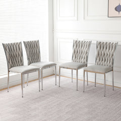 Modern simple Light gray velvet dining chair, family bedroom stool back student table chair, Electroplated metal chair legs, suitable for dining room kitchen bedroom (set of 4)