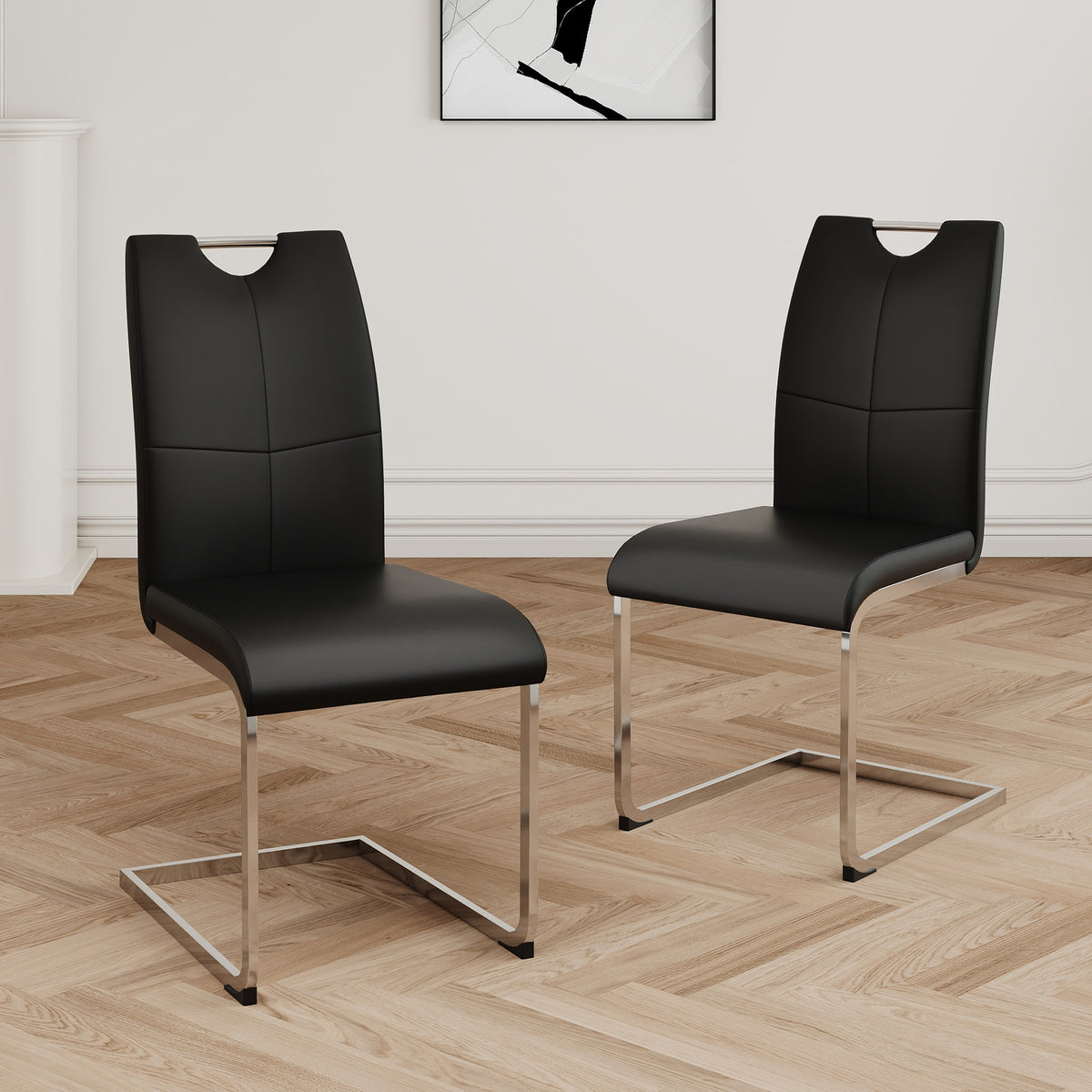 Modern Dining Chairs with Faux Leather Padded Seat Dining Living Room Chairs Upholstered Chair with Chrome Metal Legs Design for Kitchen, Living, Bedroom, Dining Room Side Chairs Set of 2