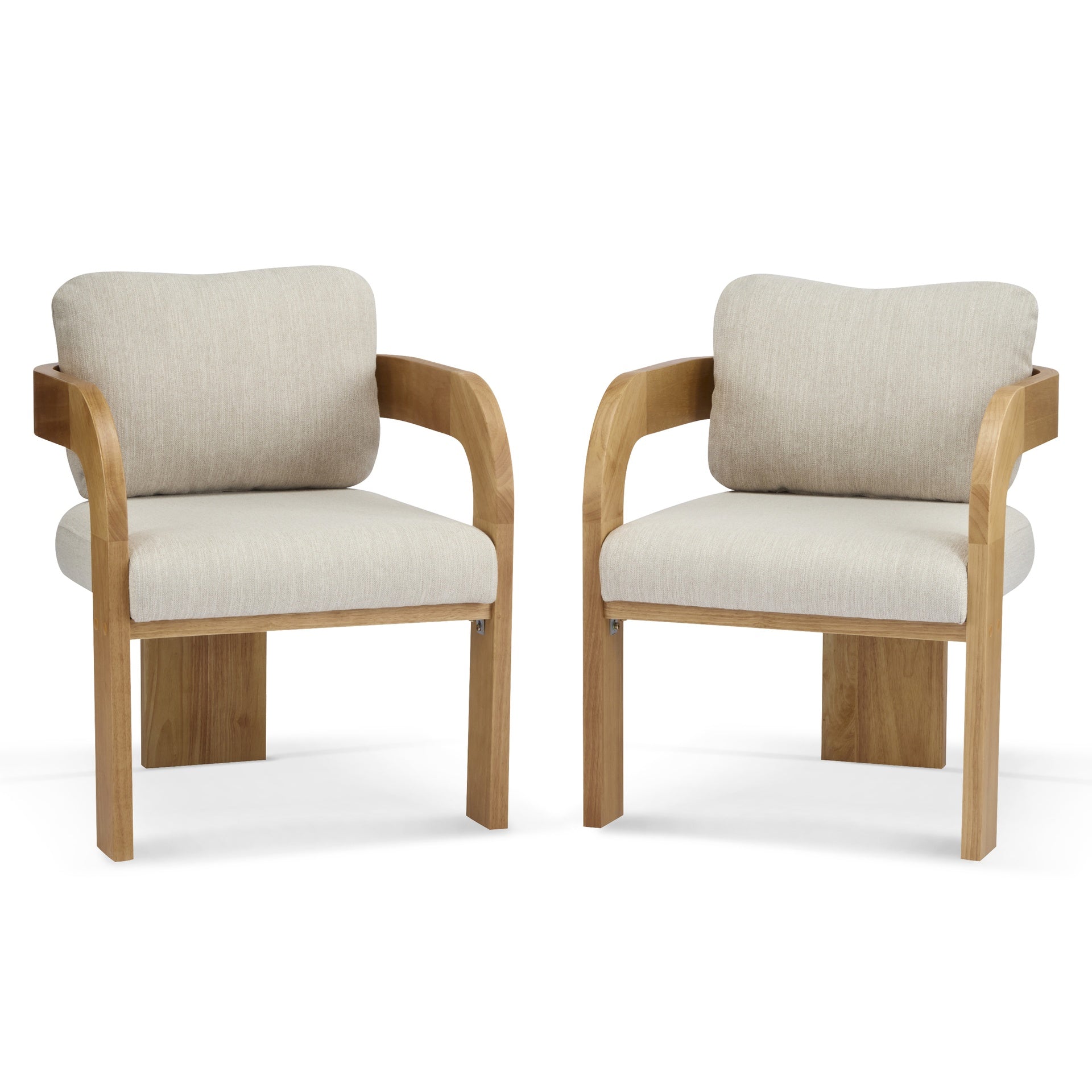 2-Pack Dining Chairs with Pillow Back, Beige Fabric, Natural Color Solid Wood Frame