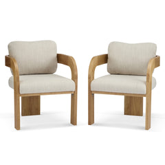 2-Pack Dining Chairs with Pillow Back, Beige Fabric, Natural Color Solid Wood Frame
