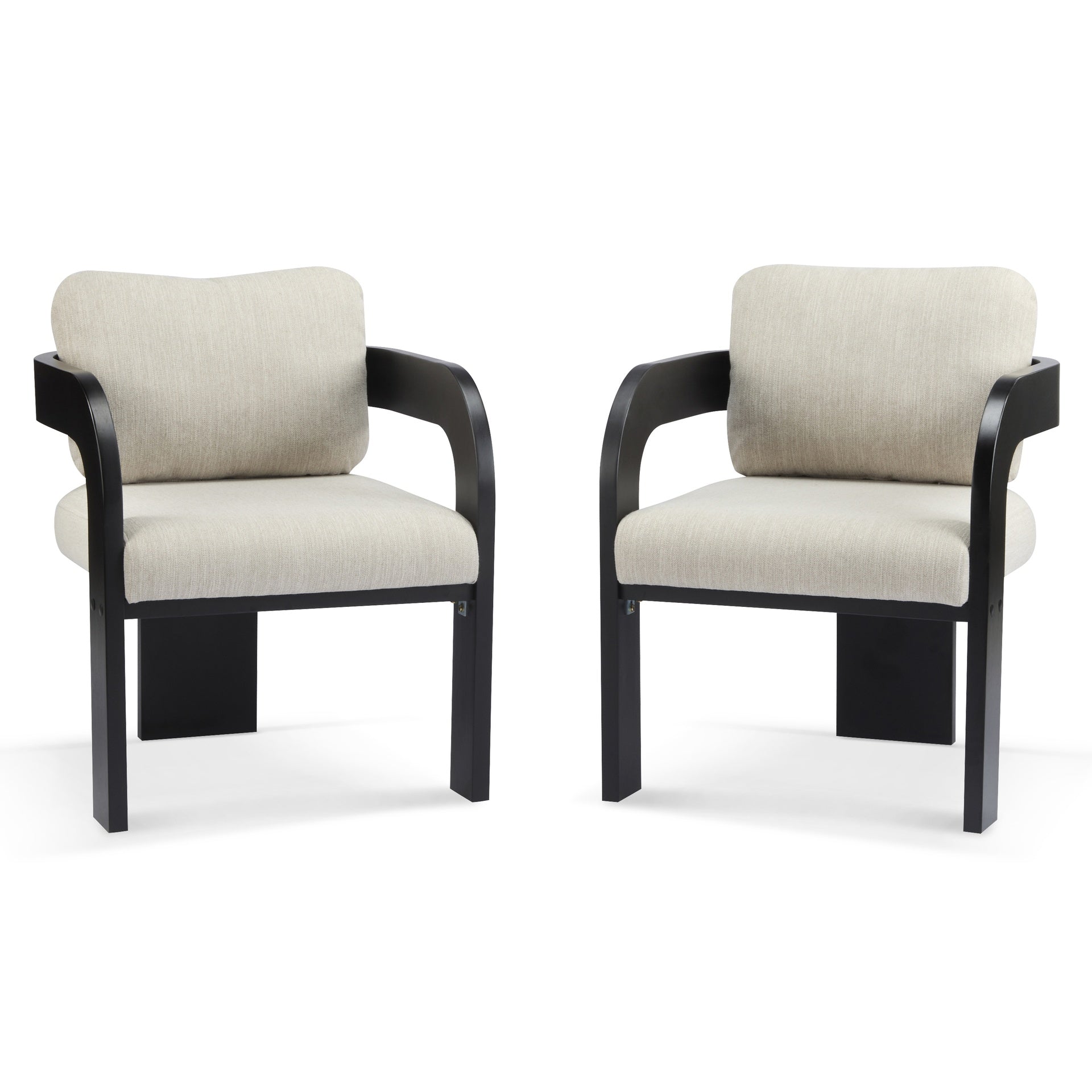 2-Pack Dining Chairs with Pillow Back, Beige Fabric, Black Solid Wood Frame