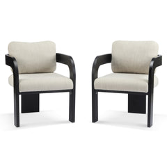 2-Pack Dining Chairs with Pillow Back, Beige Fabric, Black Solid Wood Frame