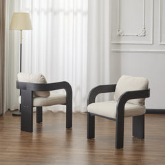 2-Pack Dining Chairs with Pillow Back, Beige Fabric, Black Solid Wood Frame