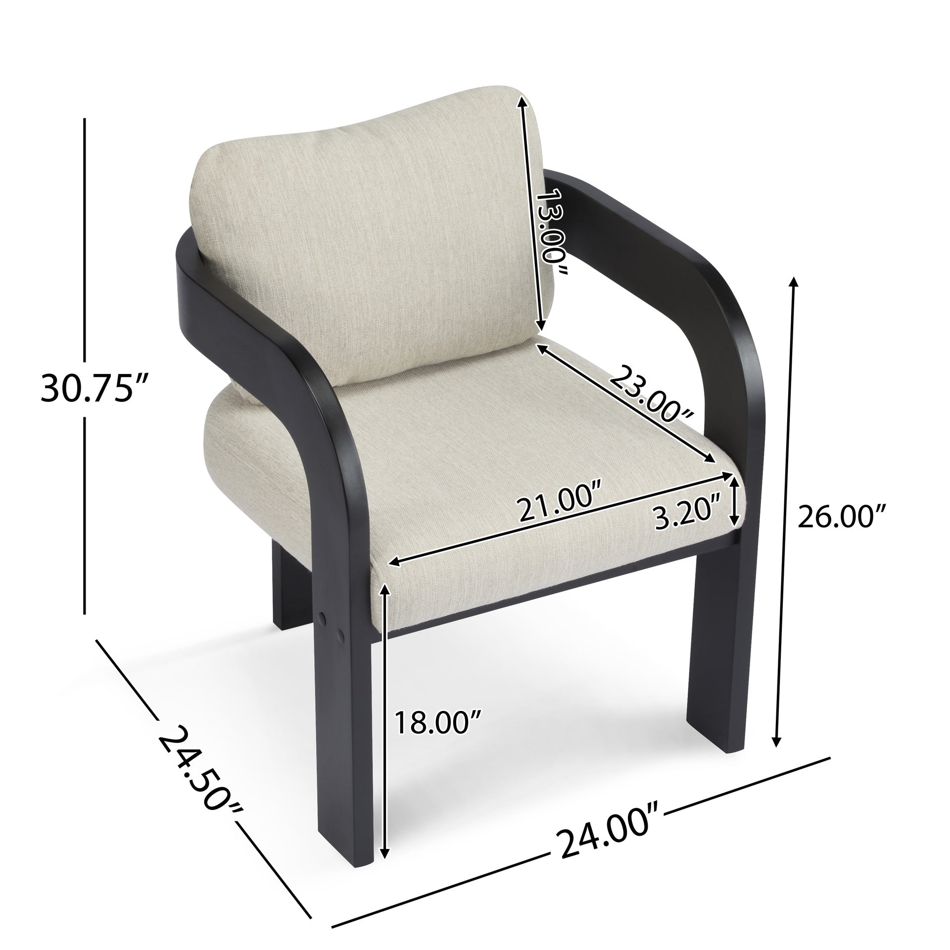 2-Pack Dining Chairs with Pillow Back, Beige Fabric, Black Solid Wood Frame