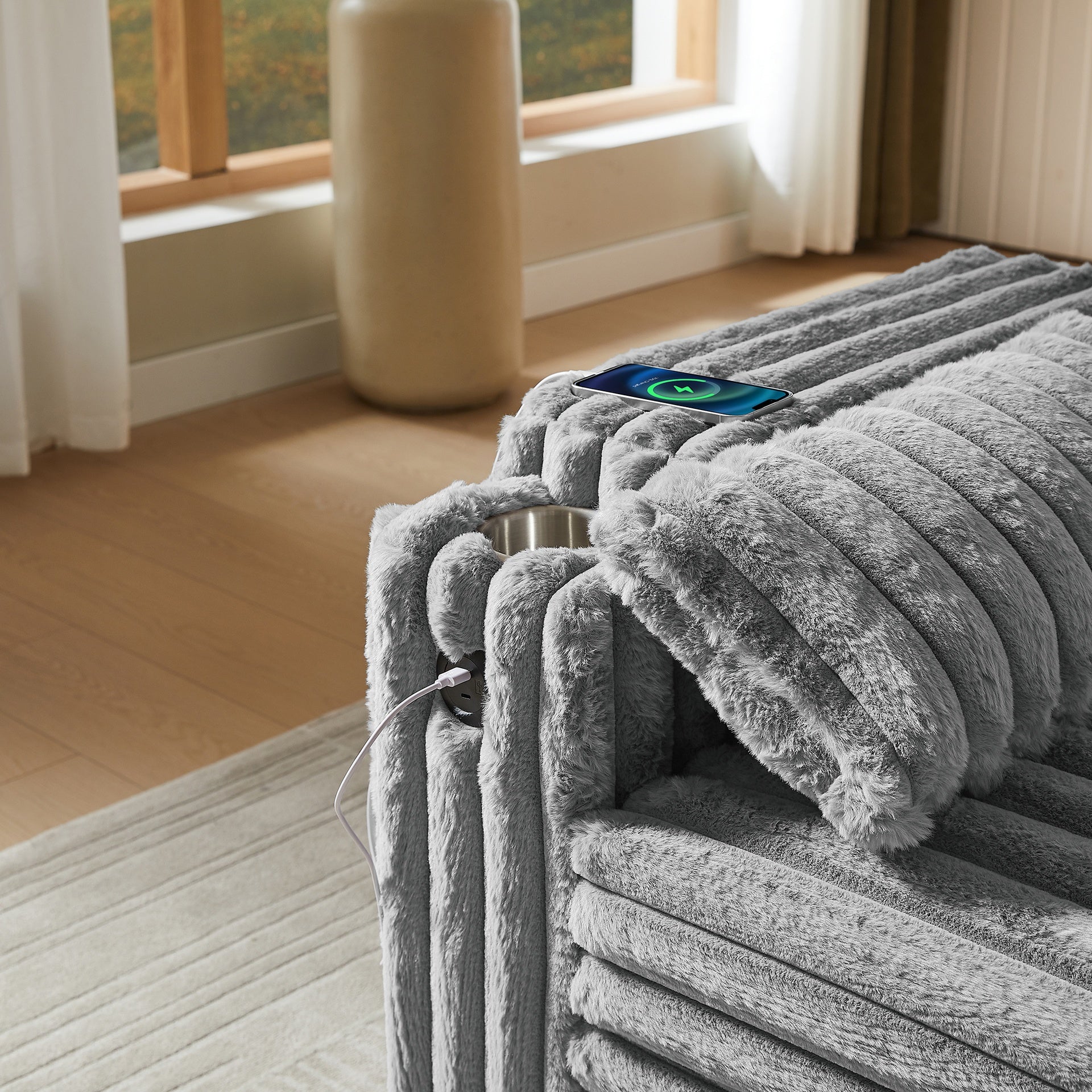 Light Grey Corduroy Sofa Bed with Pull Out  Bed
