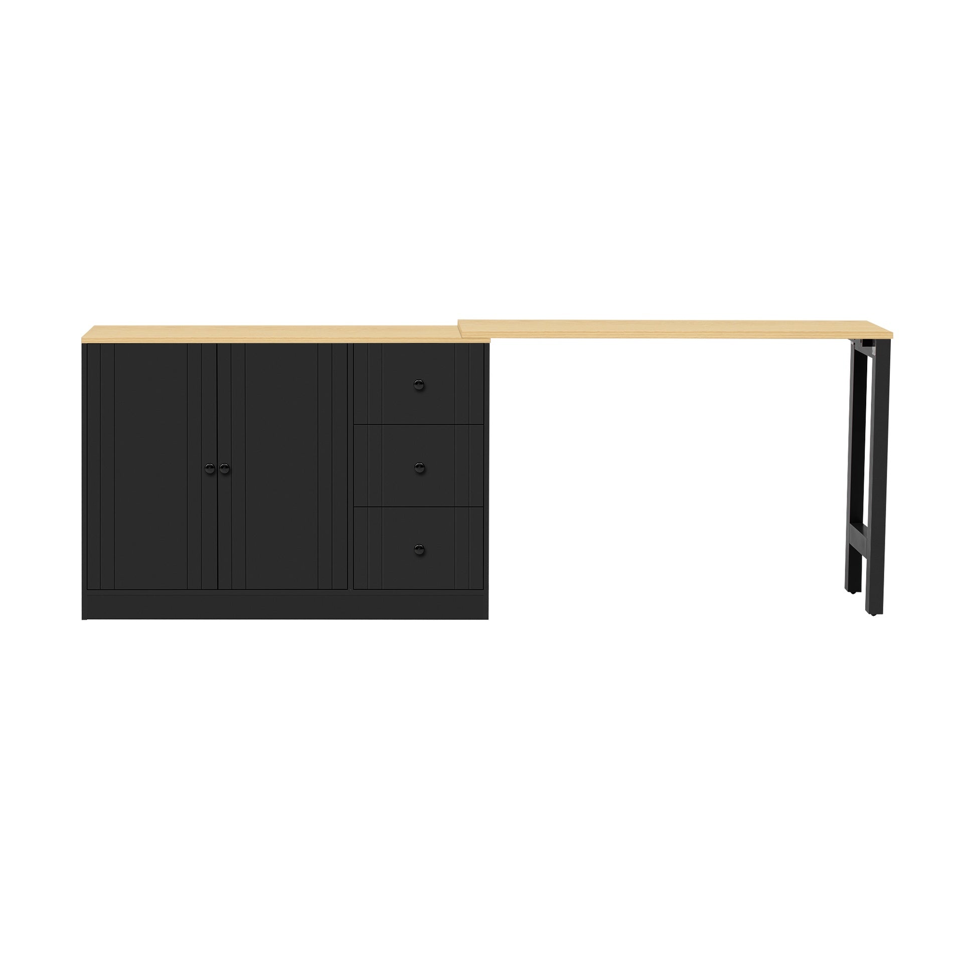 U_STYLE 89.7''Wooden Sideboard with Extendable Table,Multifunctional Storage Cabinet with 2 Doors and 3 Drawers,for Living Room,Study,Foyer and Kitchen