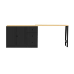 U_STYLE 89.7''Wooden Sideboard with Extendable Table,Multifunctional Storage Cabinet with 2 Doors and 3 Drawers,for Living Room,Study,Foyer and Kitchen