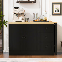 U_STYLE 89.7''Wooden Sideboard with Extendable Table,Multifunctional Storage Cabinet with 2 Doors and 3 Drawers,for Living Room,Study,Foyer and Kitchen