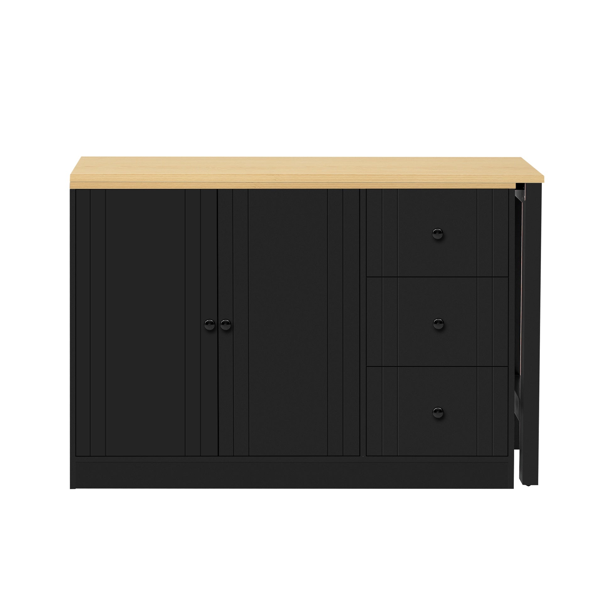 U_STYLE 89.7''Wooden Sideboard with Extendable Table,Multifunctional Storage Cabinet with 2 Doors and 3 Drawers,for Living Room,Study,Foyer and Kitchen