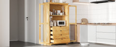TOPMAX 44.7x20x75inch Kitchen Pantry, Freestanding Kitchen Storage Cabinet Display Cabinet with Glass Doors and 4 Built-in Drawers for Living Room, Home Office, Natural