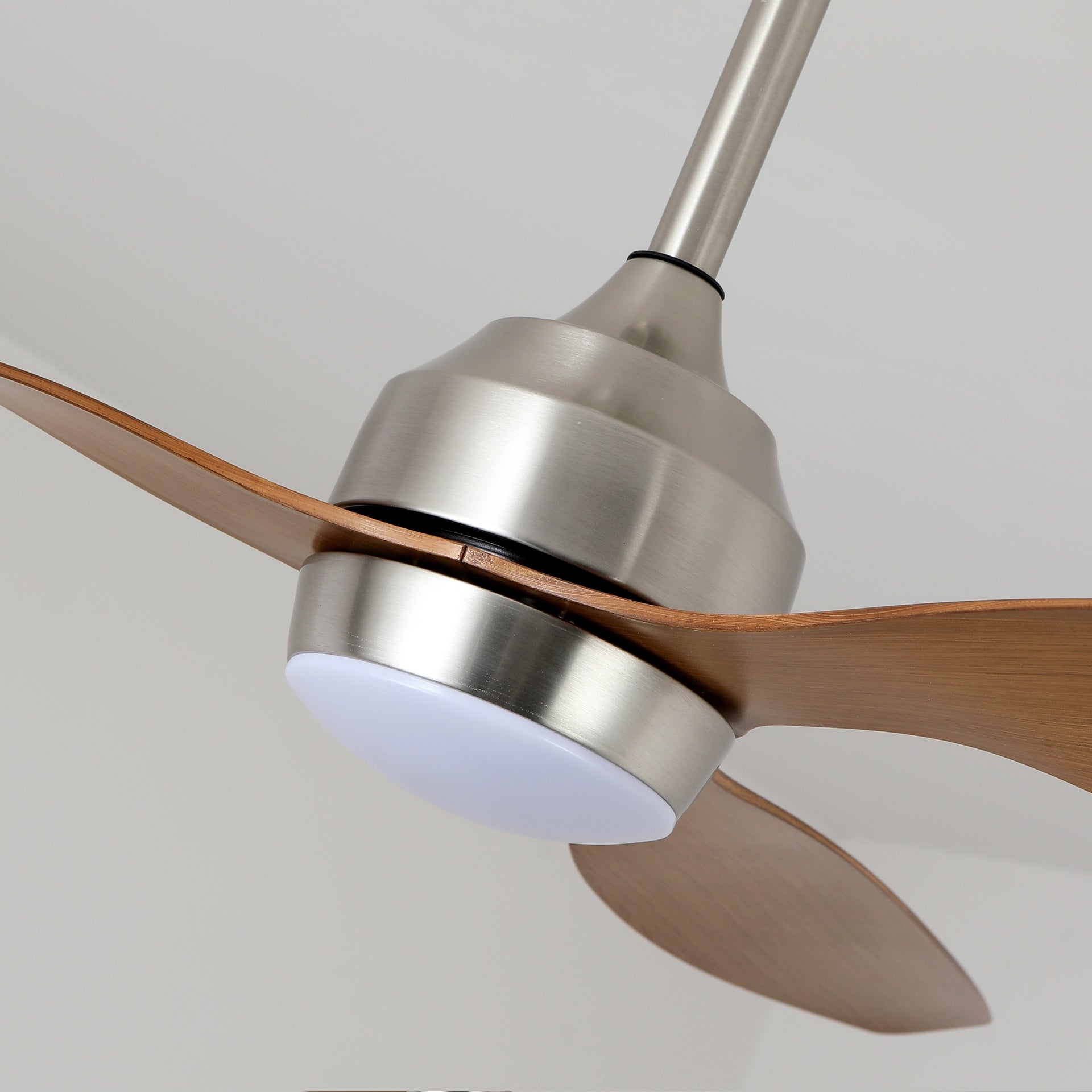 52" Ceiling Fan with Lights Quiet DC Motor 3 ABS Blade Ceiling Fans 6 Speed Levels,Reversible Ceiling Fan, for Patio Living Room, Bedroom, Office,Indoor.(Stain nickel + Walnut )