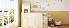 Twin Size Wooden Loft Bed with Desk, Drawers,Cabinets,Beige