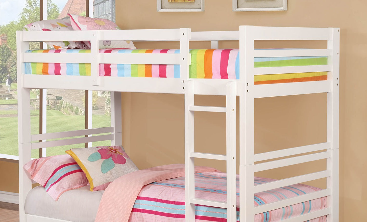 Twin Over Twin Transitional Bunk Bed With Two Drawers And Attached Ladder, White