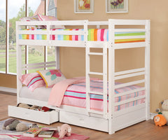 Twin Over Twin Transitional Bunk Bed With Two Drawers And Attached Ladder, White