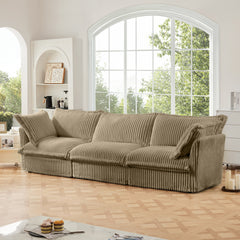 Slipcovered Sofa Couch, Modern 3 Seater Sofa with Suppleness Armrests,Deep Seat Sofa with Soft Multiple Big Pillows, Comfy Couch for Living Room, Apartment,Camel Corduroy Fabric