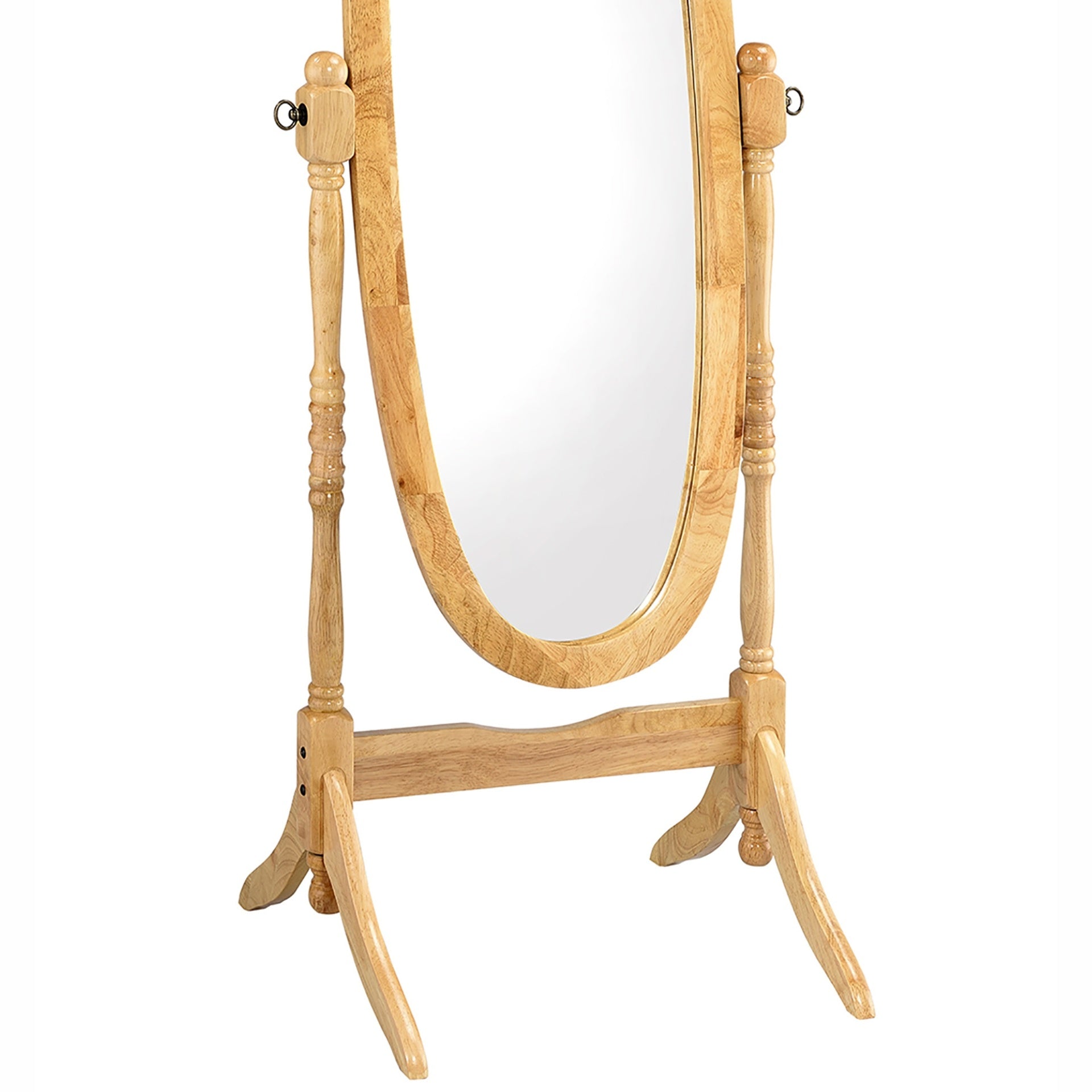 59.25" Tall Standing Wooden Floor Mirror with Natural finish, Oval Shape