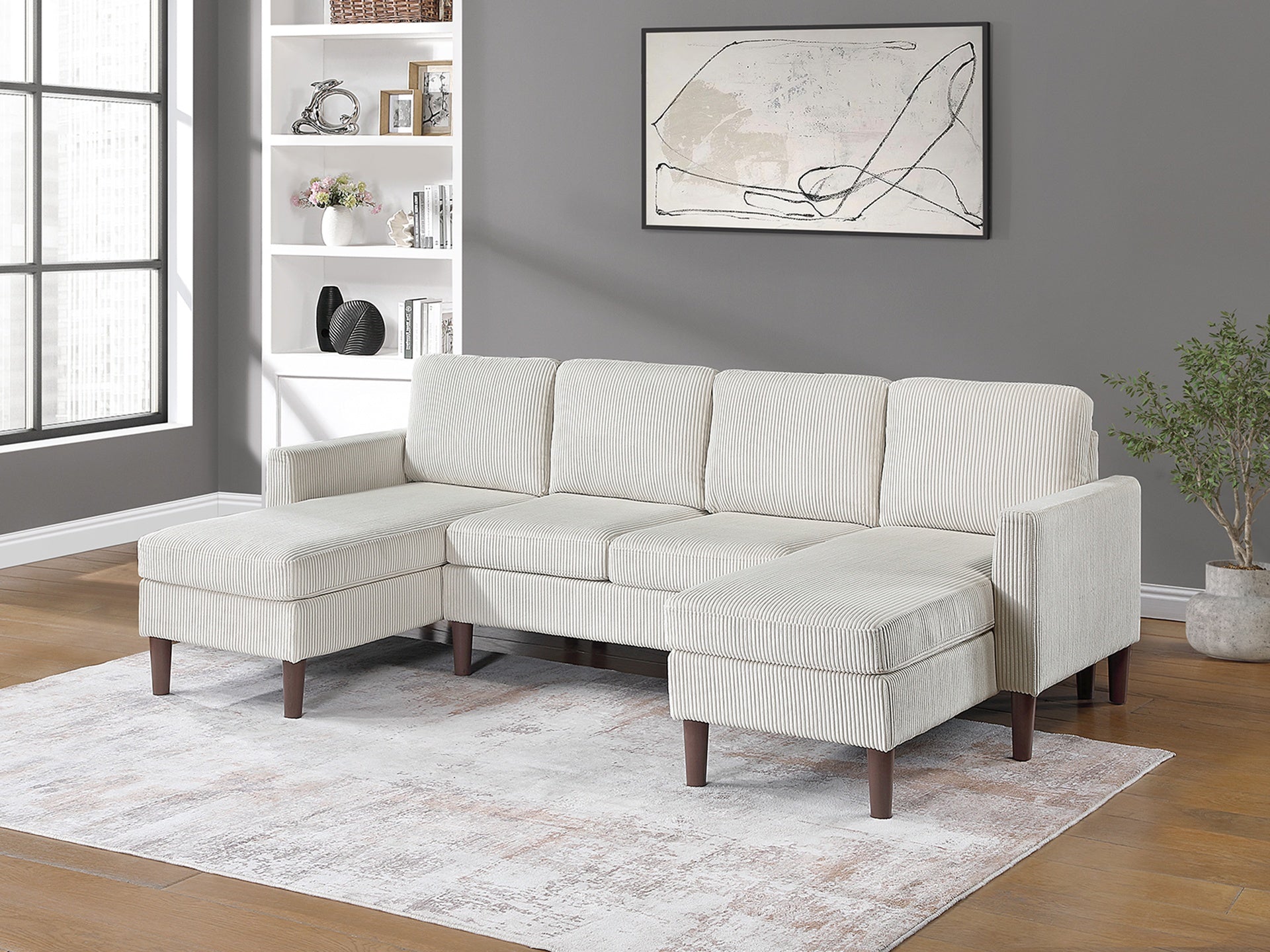 3-Piece Corduroy Sectional Set in Beige
