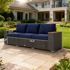 3-Seat PE Rattan Wicker Sofa  Outdoor Patio Sofa with Cushions