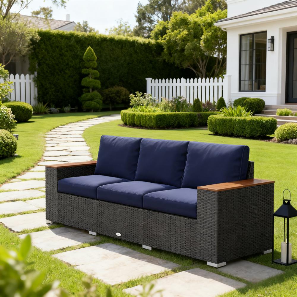 3-Seat PE Rattan Wicker Sofa  Outdoor Patio Sofa with Cushions