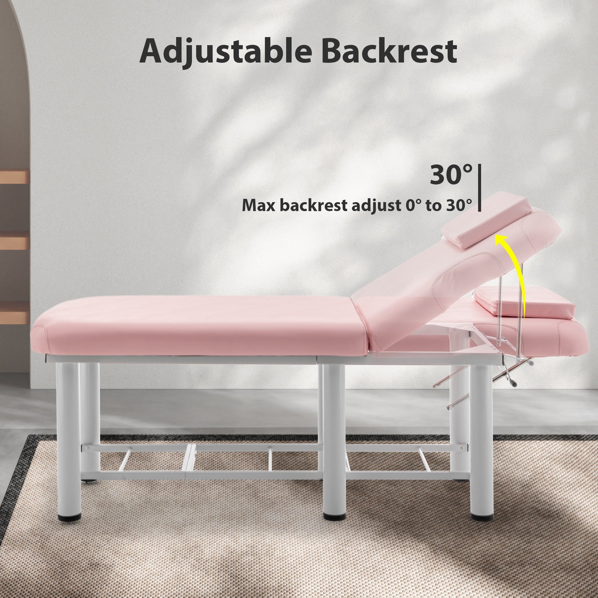 Professioanl Massage Table , Backrest Adjustable, Removable Headrest, Bottom Shelf Storage , Memory Foam Layer Salon Bed,White