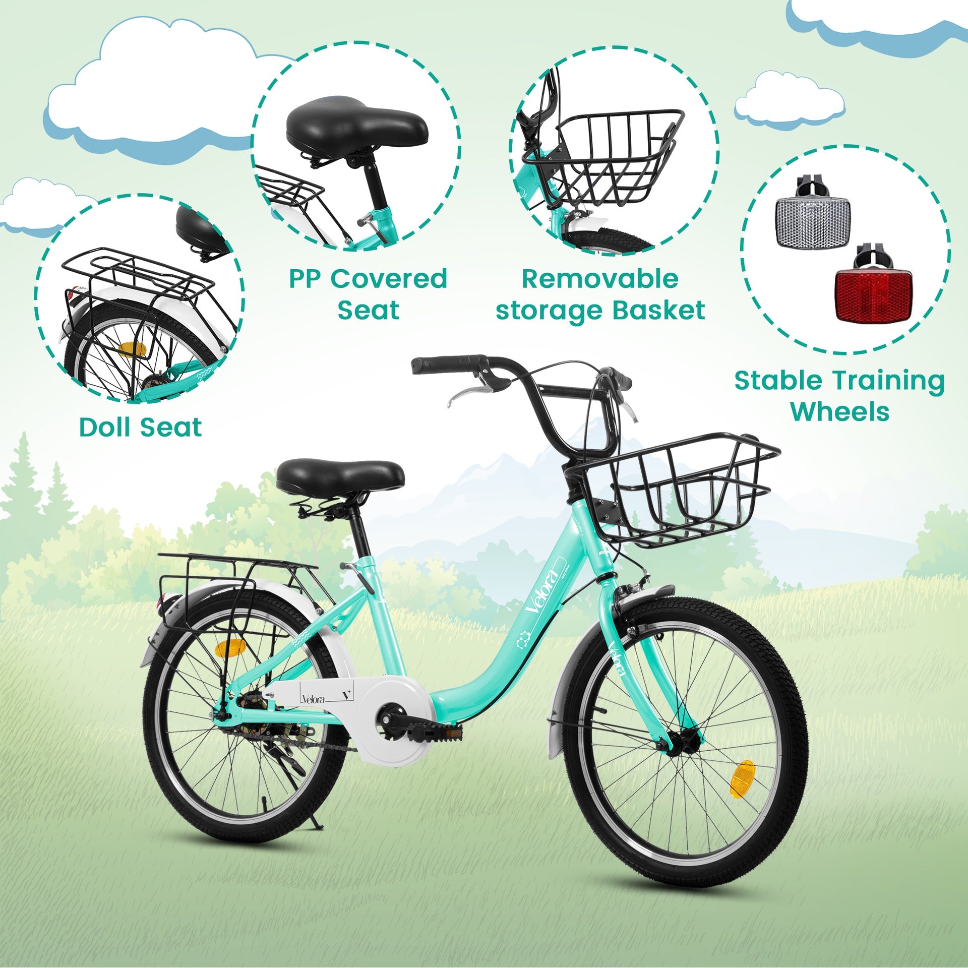 A20182 20 Inch Kids Bike for Boys & Girls, Children's Bicycle with Coaster Brake & V-Brake, 1-Speed, Chain Guard & Rear Rack, Lightweight Steel Frame (Pink, Green, Purple, White)