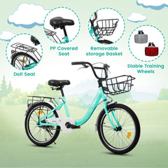 A20182 20 Inch Kids Bike for Boys & Girls, Children's Bicycle with Coaster Brake & V-Brake, 1-Speed, Chain Guard & Rear Rack, Lightweight Steel Frame (Pink, Green, Purple, White)