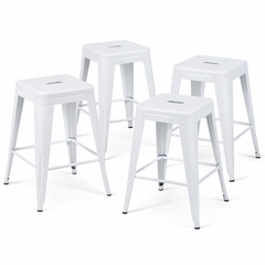 24 Inch Counter Height Stool, Backless Metal Bar Stools Set of 4, Non-Stackable, Detachable & Easy Assembly, Space-Saving Design for Kitchen Island/Bar/Café/Dining Room (White)