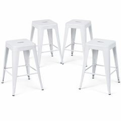 24 Inch Counter Height Stool, Backless Metal Bar Stools Set of 4, Non-Stackable, Detachable & Easy Assembly, Space-Saving Design for Kitchen Island/Bar/Café/Dining Room (White)