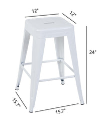 24 Inch Counter Height Stool, Backless Metal Bar Stools Set of 4, Non-Stackable, Detachable & Easy Assembly, Space-Saving Design for Kitchen Island/Bar/Café/Dining Room (White)