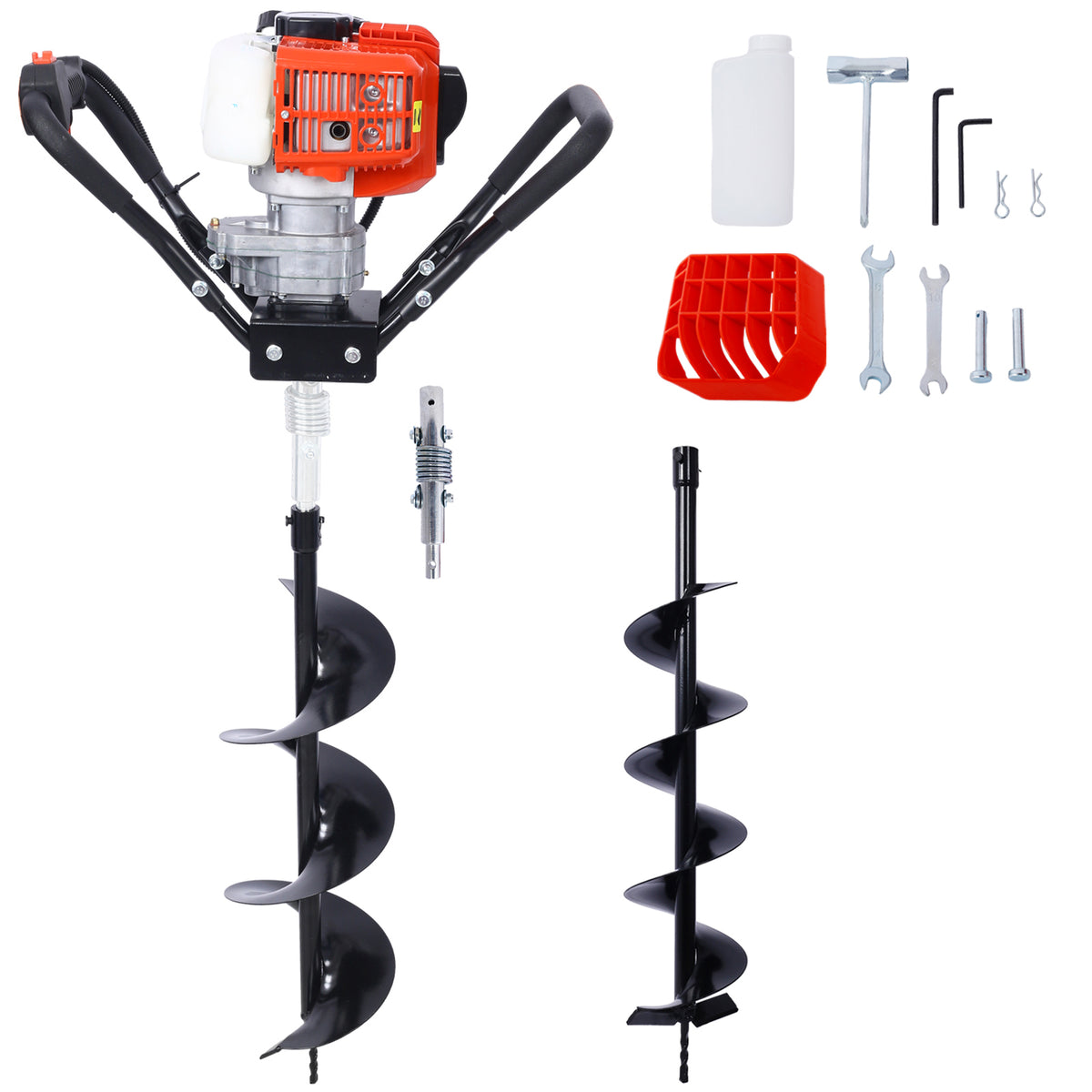 Post Hole Digger, 43cc  Post Hole Digger, Gas Powered Earth Digger with 6&8" and absorber,Earth Auger Drill Bit, 30 inch Long Alloy Steel Auger, for Farmland, Garden and Plant, EPA Certification
