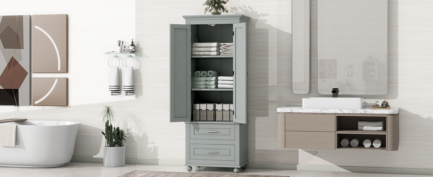 Tall Storage Cabinet with Two Drawers for Bathroom/Office, Grey