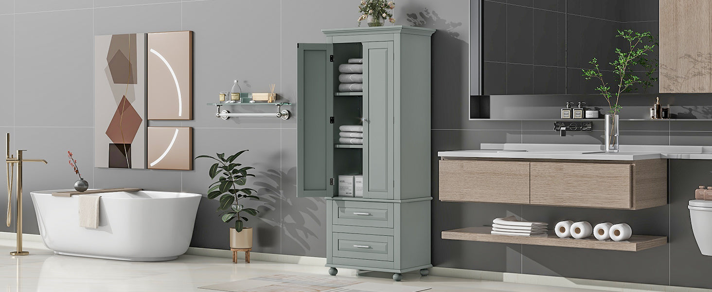 Tall Storage Cabinet with Two Drawers for Bathroom/Office, Grey