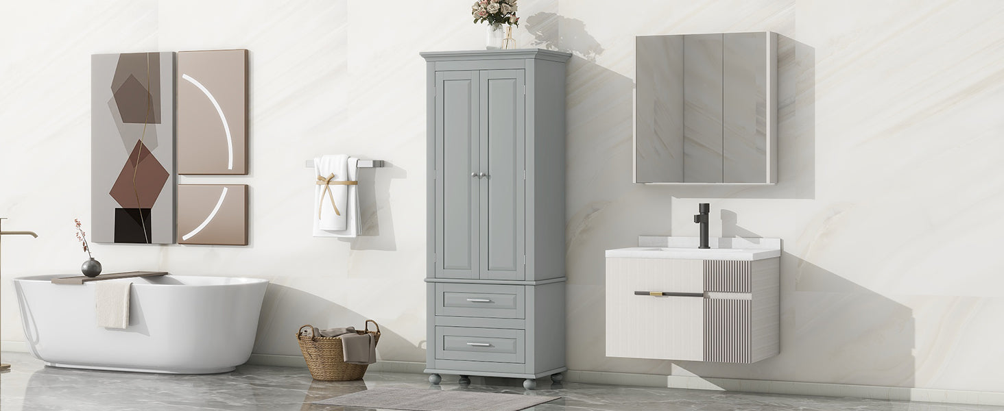 Tall Storage Cabinet with Two Drawers for Bathroom/Office, Grey
