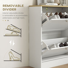 HOMCOM Slim Shoe Cabinet for Entryway, Modern Hidden Shoe Storage Cabinet with 2 Flip Drawers and Adjustable Shelves for 12 Pairs of Shoes, White