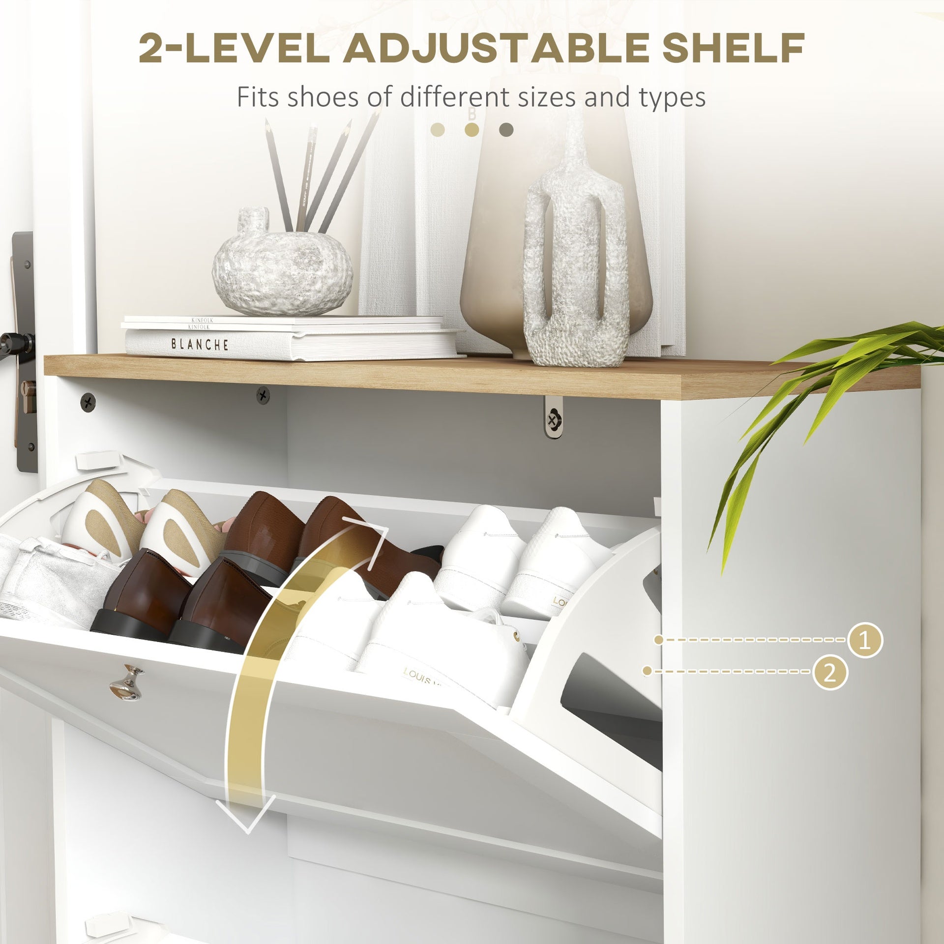 HOMCOM Slim Shoe Cabinet for Entryway, Modern Hidden Shoe Storage Cabinet with 2 Flip Drawers and Adjustable Shelves for 12 Pairs of Shoes, White