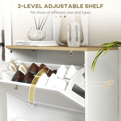 HOMCOM Slim Shoe Cabinet for Entryway, Modern Hidden Shoe Storage Cabinet with 2 Flip Drawers and Adjustable Shelves for 12 Pairs of Shoes, White