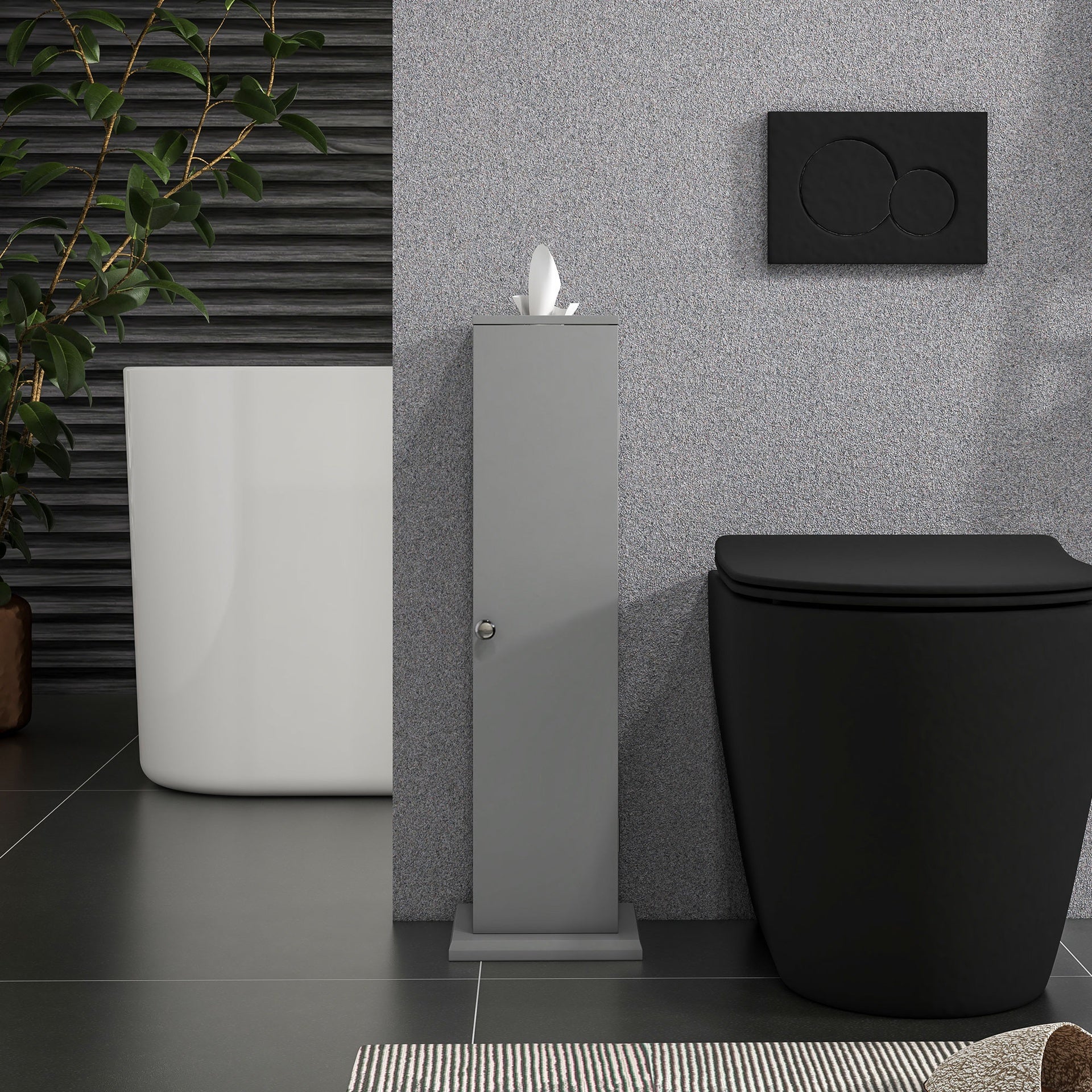 HOMCOM Toilet Paper Cabinet, Small Bathroom Corner Floor Cabinet with Doors and Shelves, Thin Storage Bathroom Organizer for Paper Shampoo, Gray
