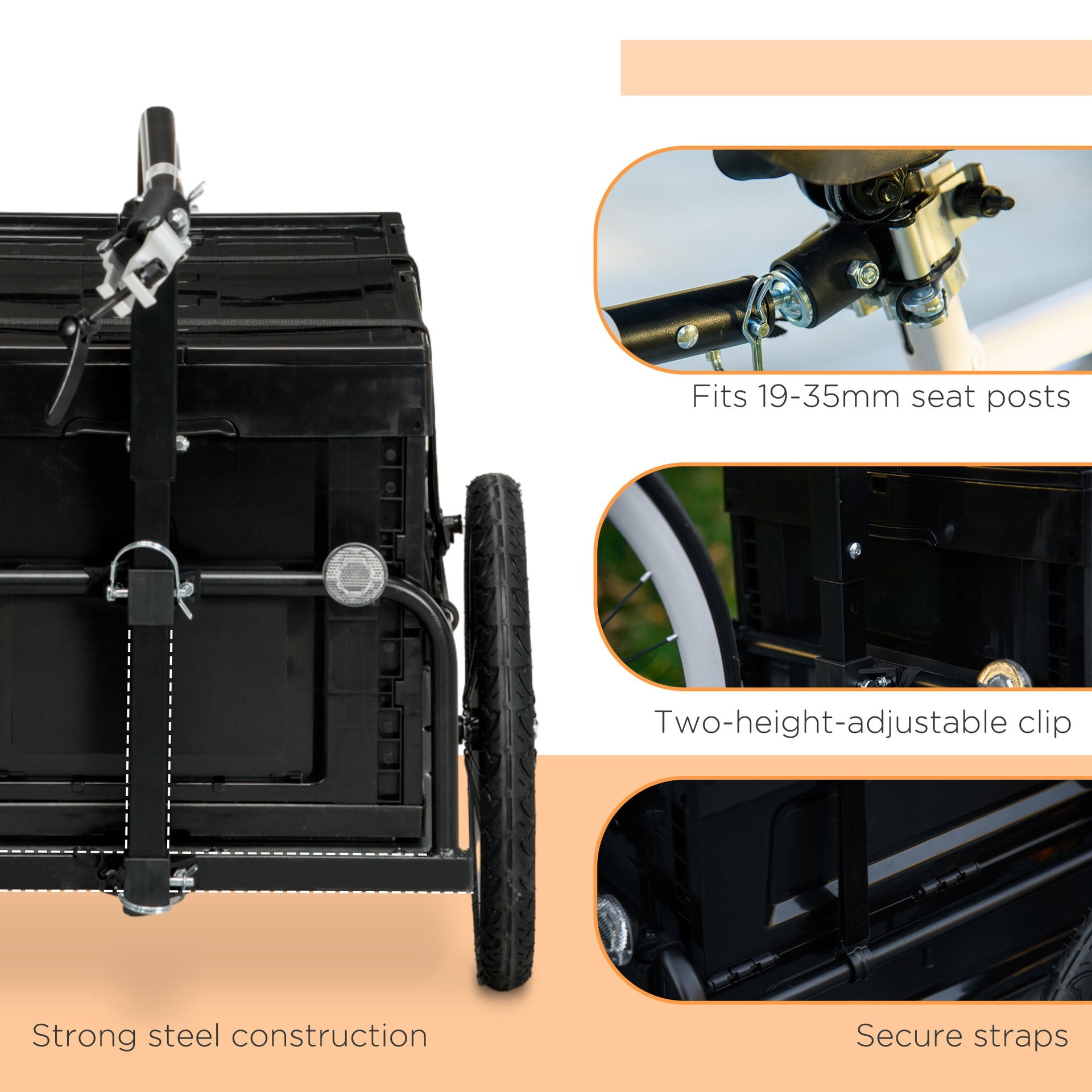 Aosom Bike Cargo Trailer, Bicycle Trailer Wagon Cart with Removable Storage Box, Quick Release 16" Wheels and Safe Reflectors, No Bottom