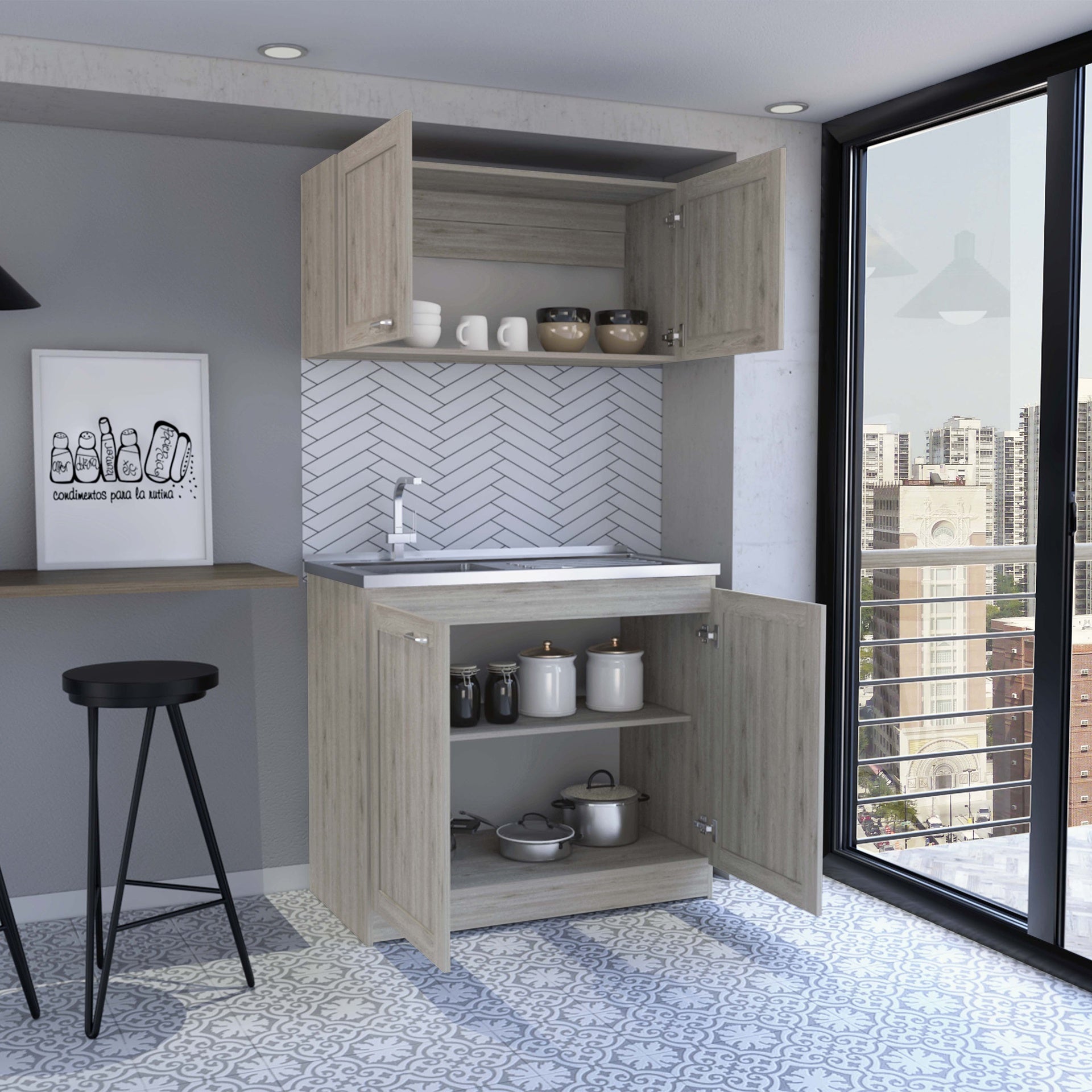 Cabinet Set Zeus, kitchen, Light Gray