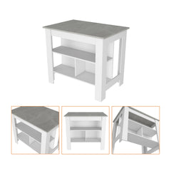 Kitchen Island Dozza, Three Shelves, White / Ibiza Marble Color Finish