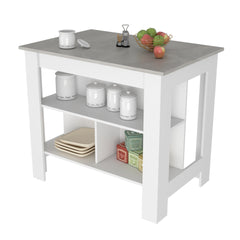 Kitchen Island Dozza, Three Shelves, White / Ibiza Marble Color Finish