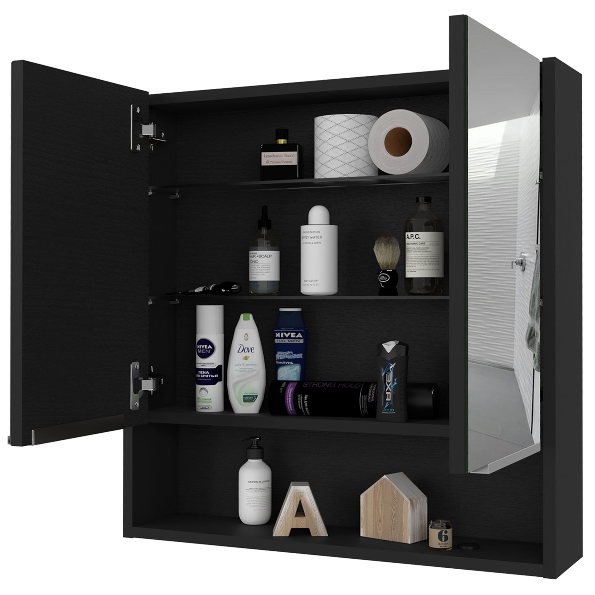 Medicine Cabinet with Mirror  Lexington,Three Internal Shelves, Black Wengue Finish