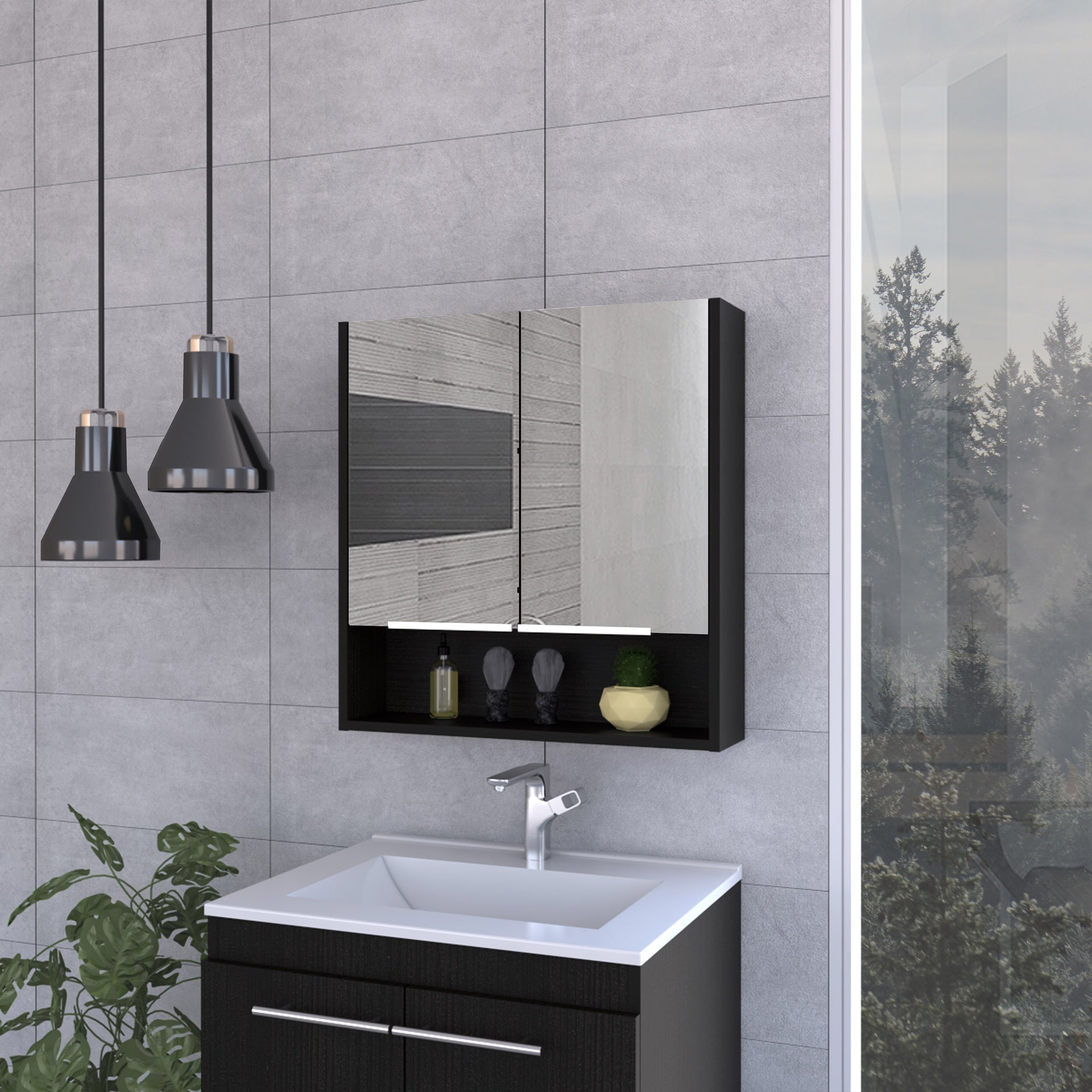 Medicine Cabinet with Mirror  Lexington,Three Internal Shelves, Black Wengue Finish