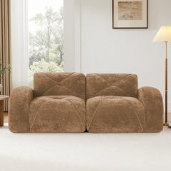 2-Seater Tufted Sofa Couches with boneless Sofa,Soft Velvet  Fabric,Bottom Anti-Slip Design,32D High Density Sponge,Ergonomic Design Bottom,No Assembly Required,Fits Living Rooms,Camel