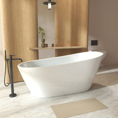 59"Special-shaped Freestanding Slipper Bathtub: Gloss White Finish, Chrome Overflow & Pop-Up Drain, cUPC Certified