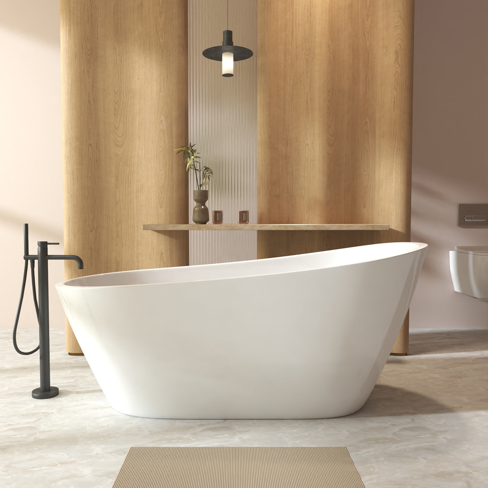 59"Special-shaped Freestanding Slipper Bathtub: Gloss White Finish, Chrome Overflow & Pop-Up Drain, cUPC Certified